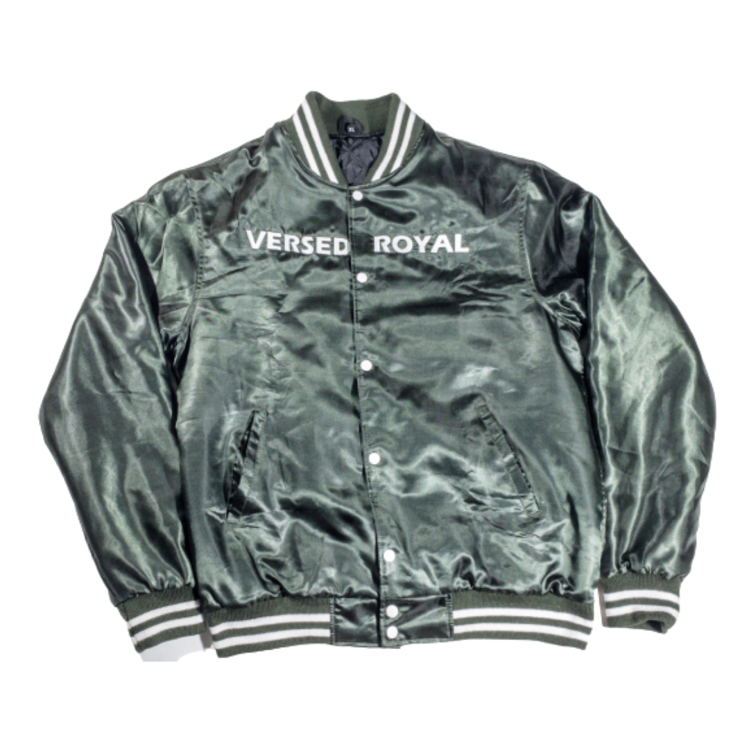 Olive Satin Reflective Rose Paw Bomber