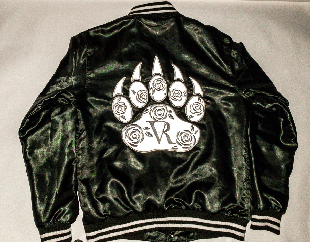Olive Satin Reflective Rose Paw Bomber - Versed Royal Apparel