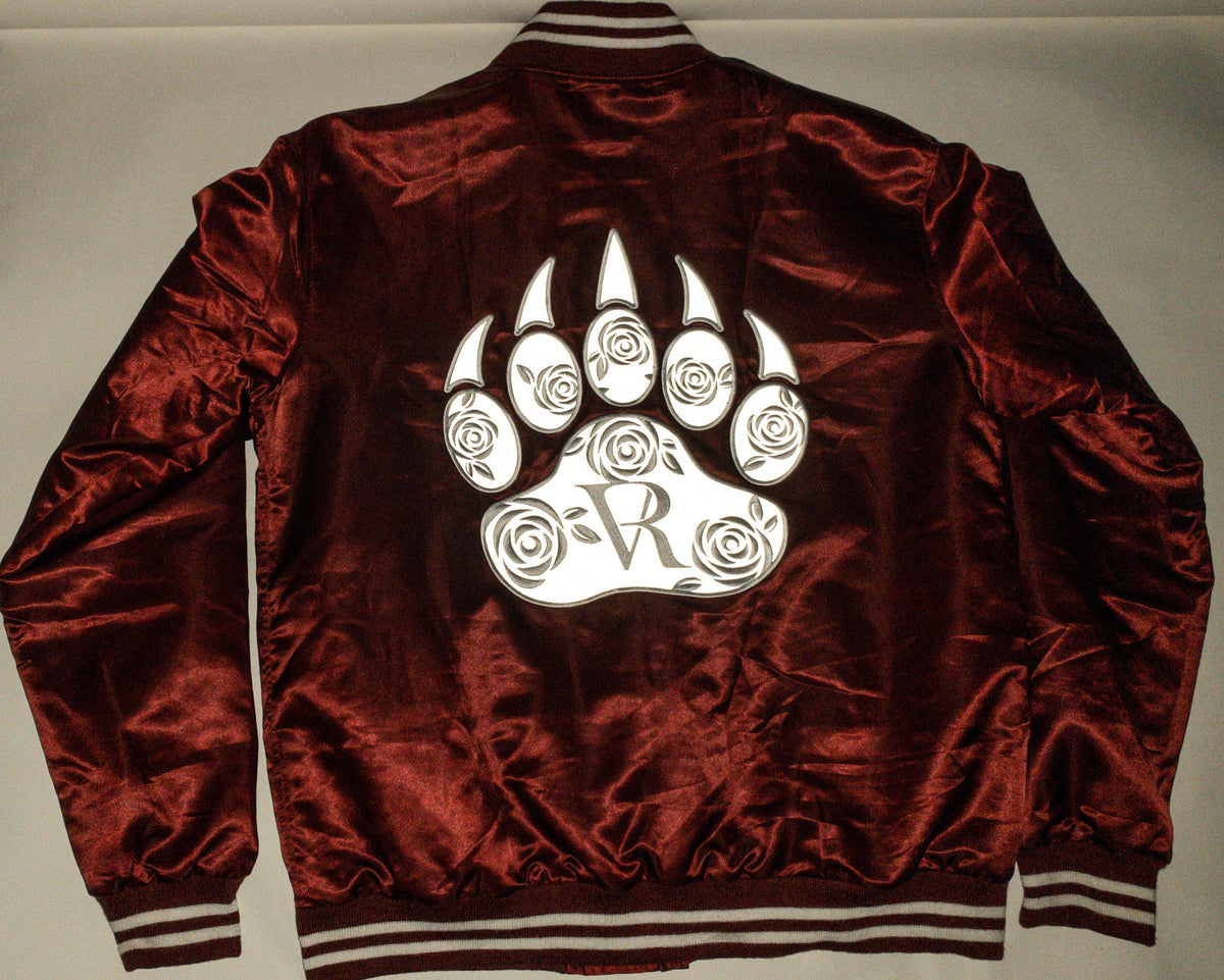 Burgundy Satin Reflective Rose Paw Bomber - Versed Royal Apparel
