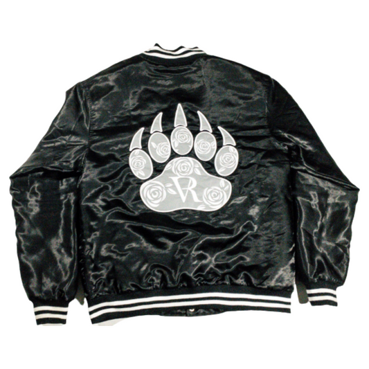 Black Satin Reflective Rose Paw Bomber