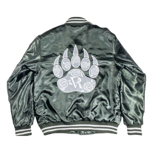 Olive Satin Reflective Rose Paw Bomber